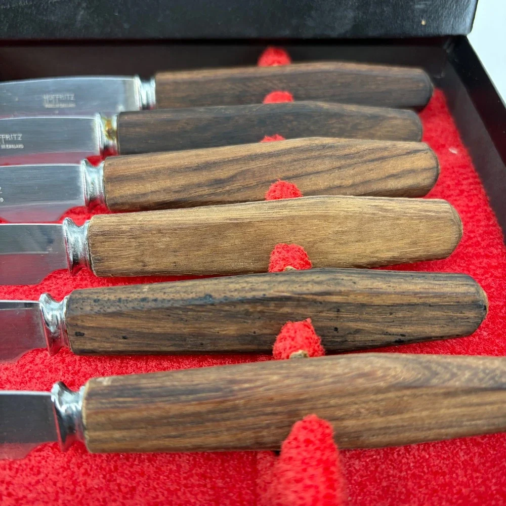 Hoffritz Steak Knife Set 6pc Wood Handle Vintage England MCM Set of 6 Quality